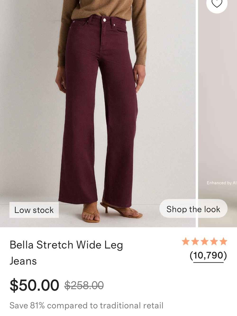 Quince Bella Stretch Wide Leg Jeans — wine tasting red 30